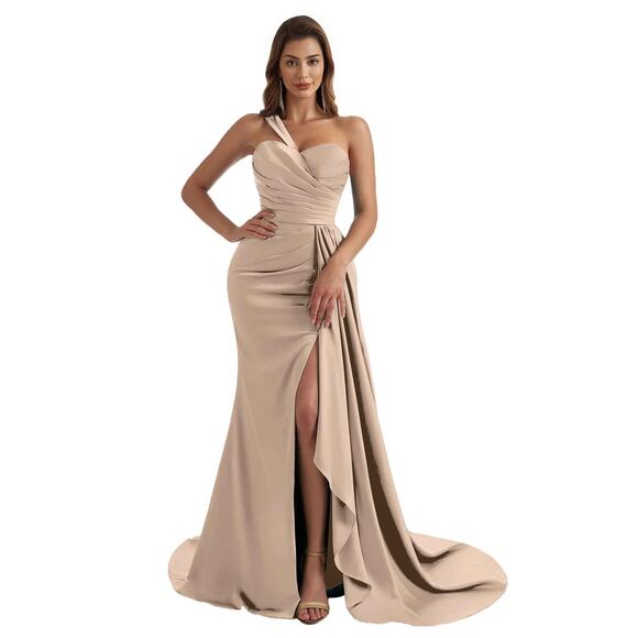 ChicSew One Shoulder Mermaid Satin Floor Length Bridesmaid Dress Size 10 NEW - Picture 1 of 8